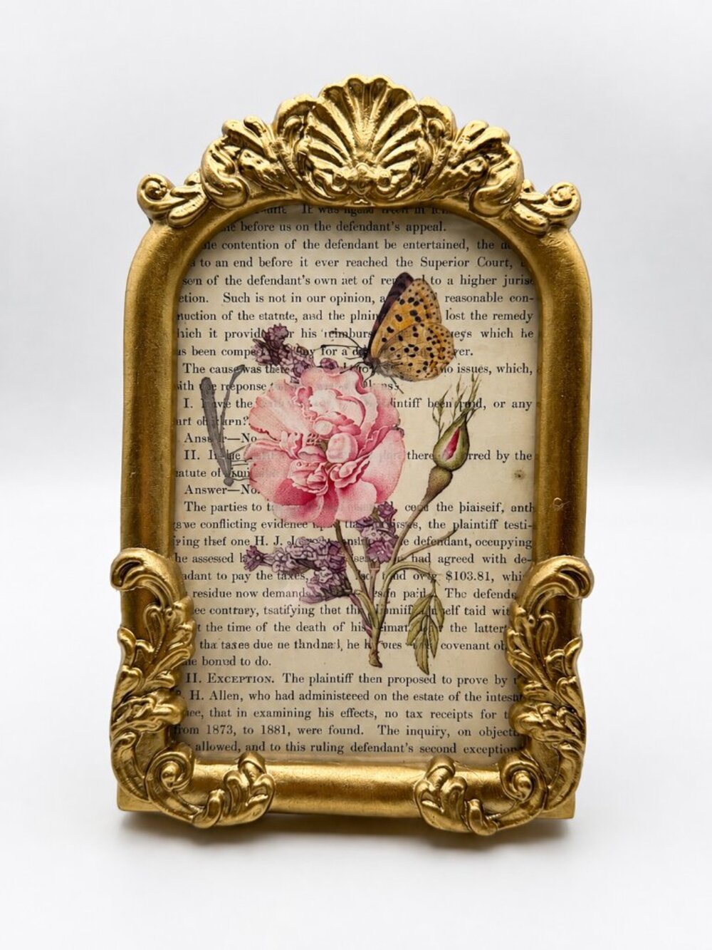 Victorian Gold Ornate Frame Mixed Media Butterfly Floral Art